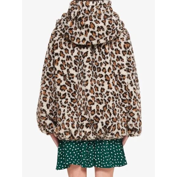 Miu Miu Leopard Teddy Brown Bomber Jacket Hooded Coat size 42 6 S NEW - Picture 4 of 15